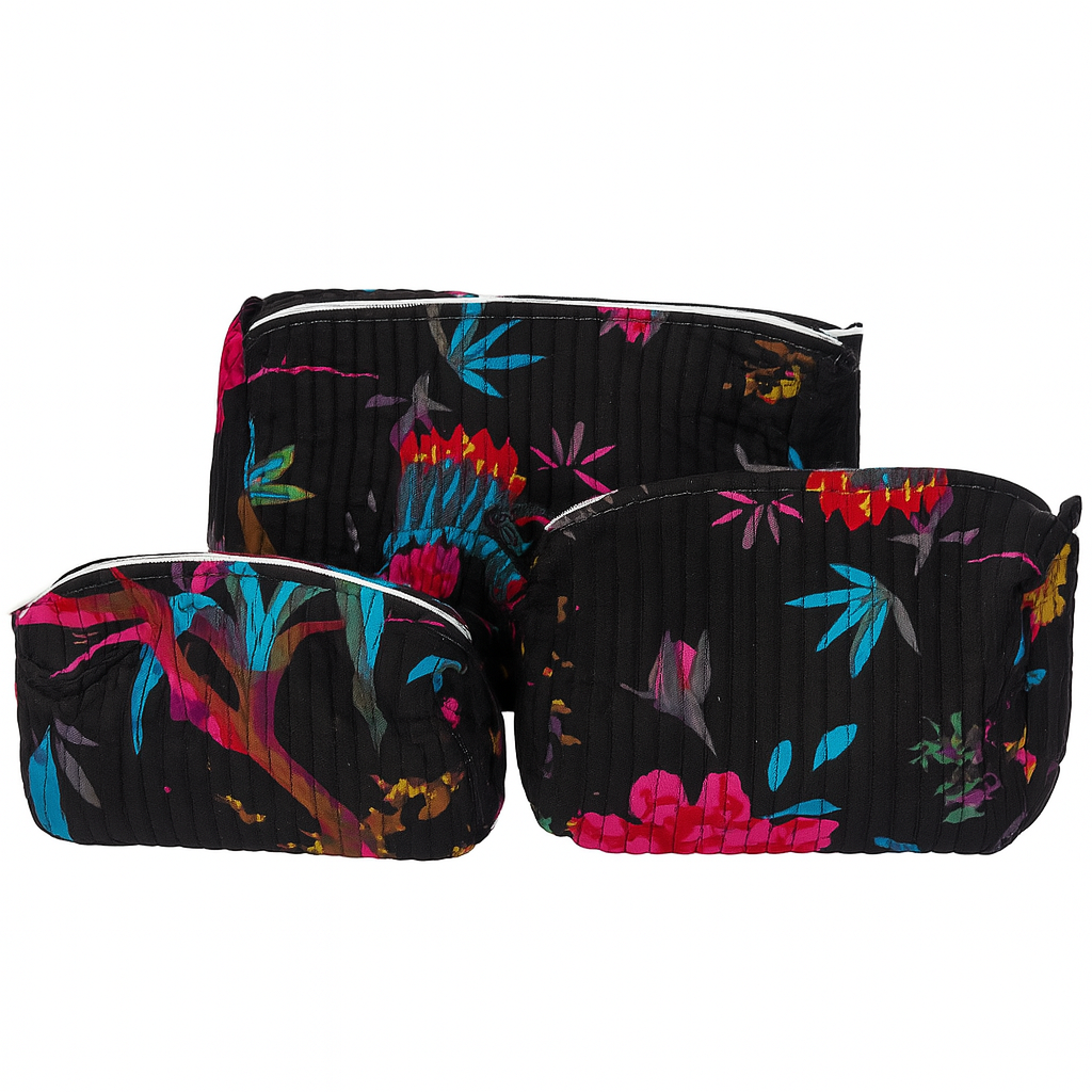 Midnight Bloom Quilted Travel Pouch Set