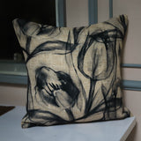 Charcoal Rosebud Cushion