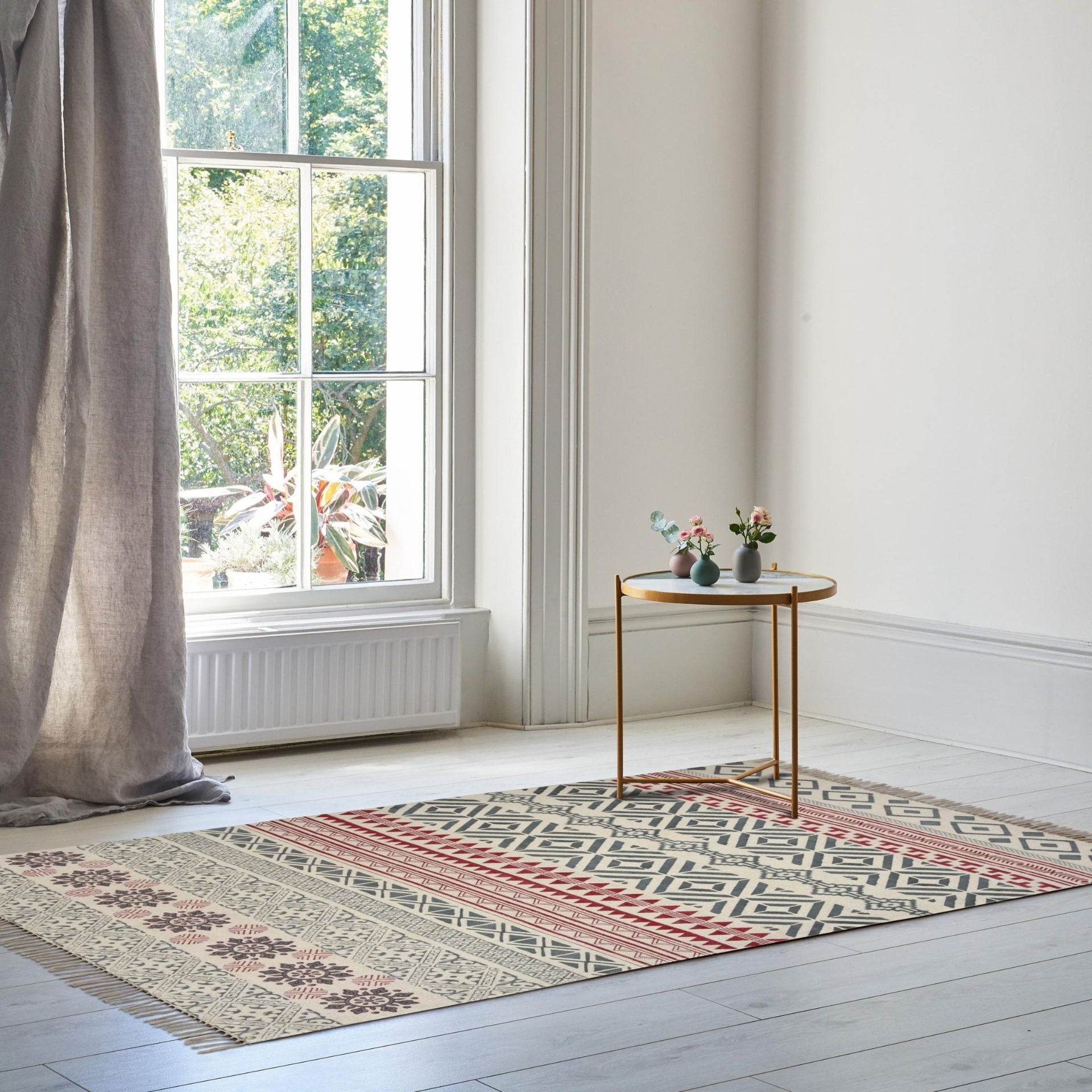 Traditional Red & Grey Rug – Indicharkha