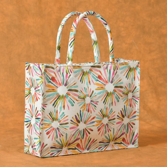 Striped tote bag with tan strap : Large size – Sugarbox India